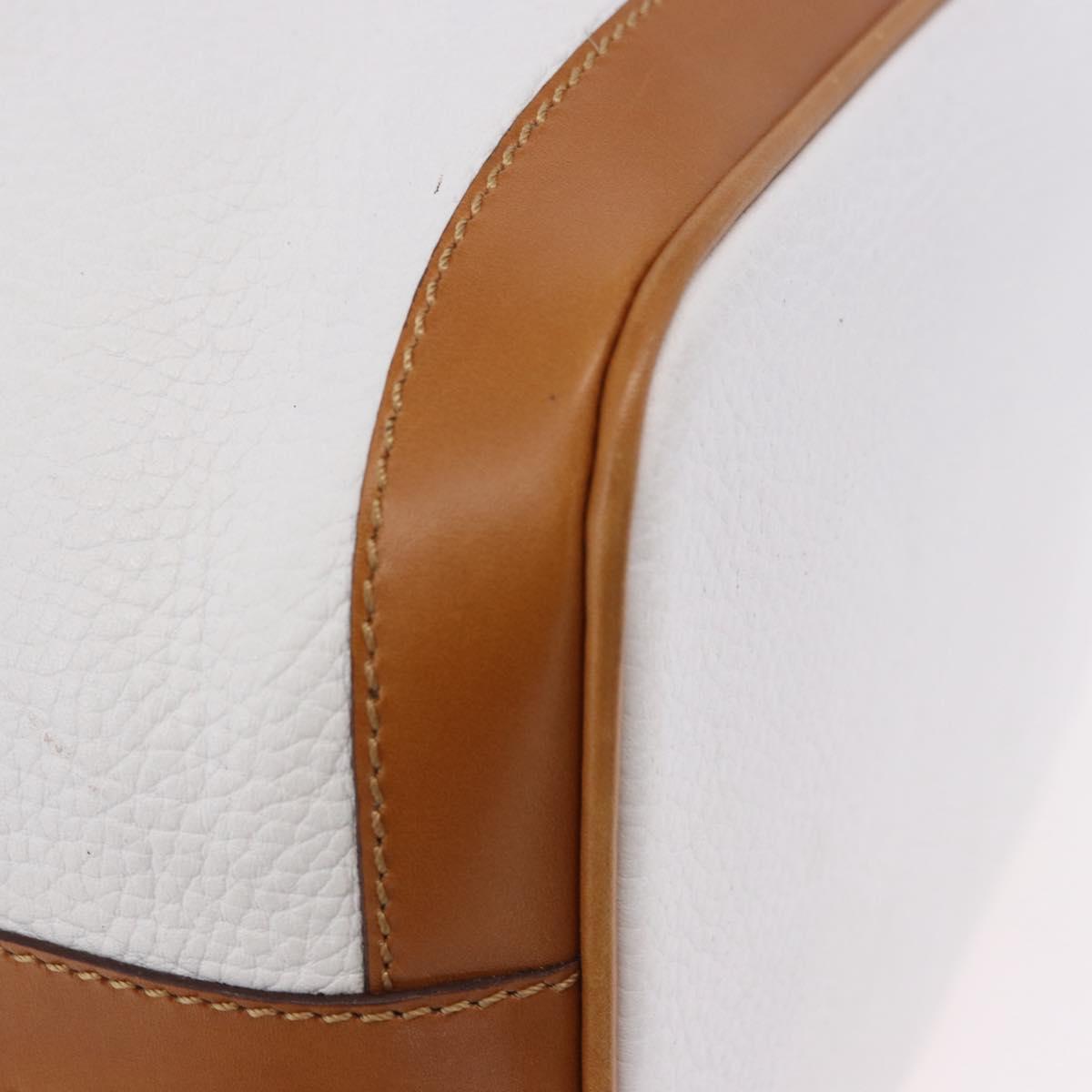 CELINE Shoulder Bag Leather White Gold Auth BA14401A