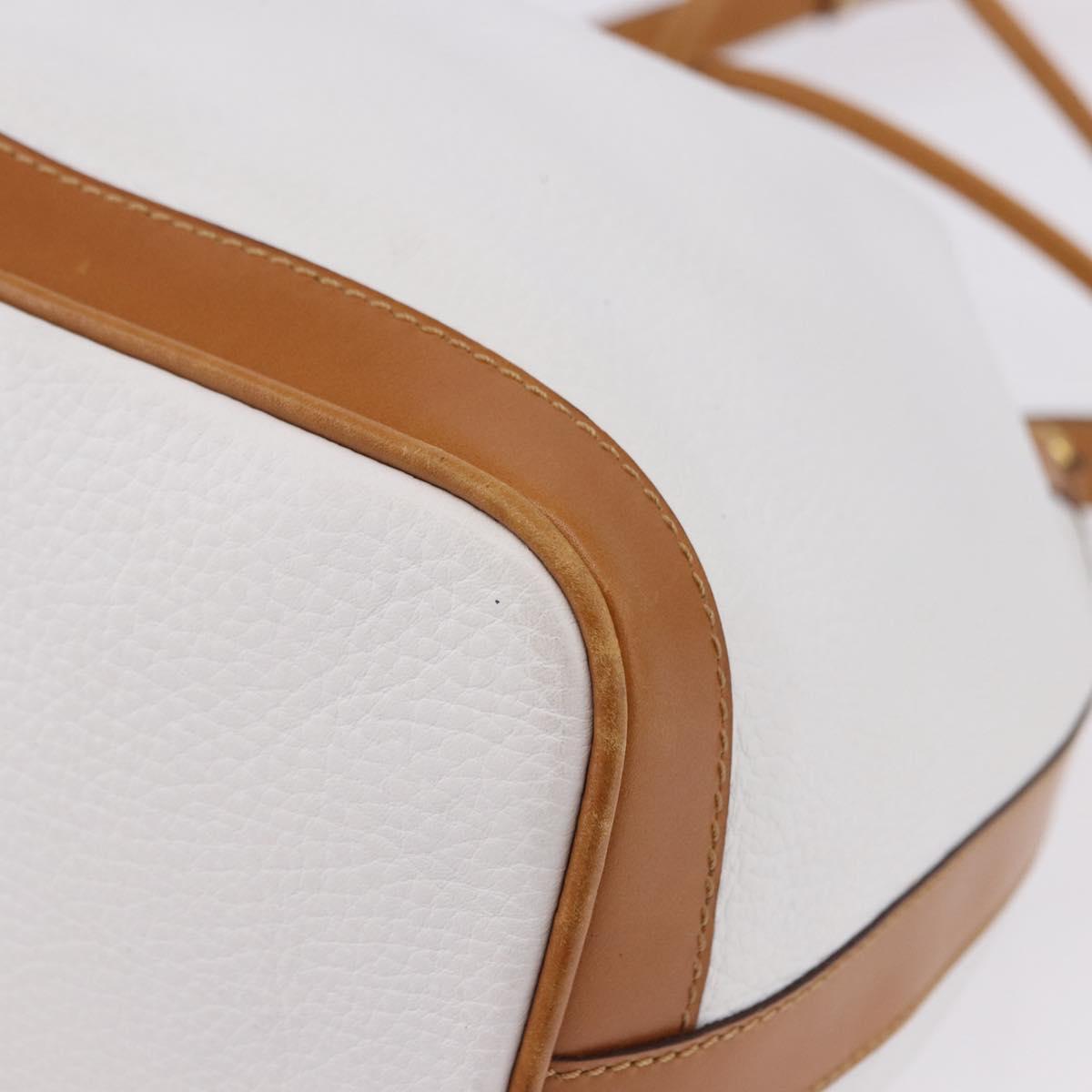 CELINE Shoulder Bag Leather White Gold Auth BA14401A