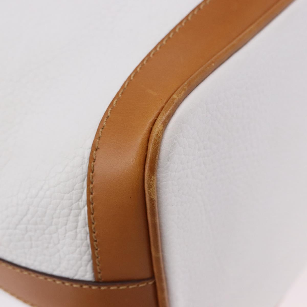 CELINE Shoulder Bag Leather White Gold Auth BA14401A