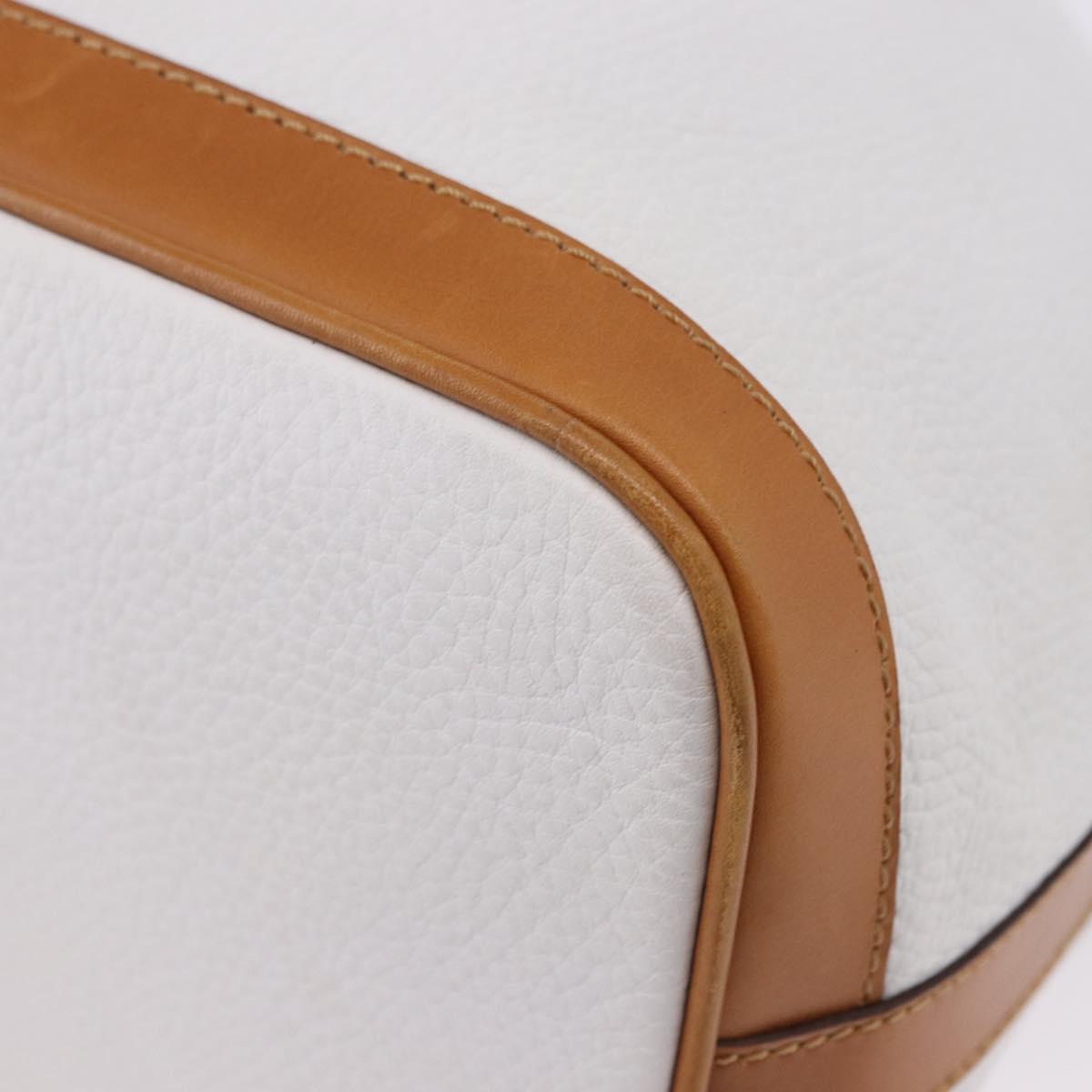 CELINE Shoulder Bag Leather White Gold Auth BA14401A