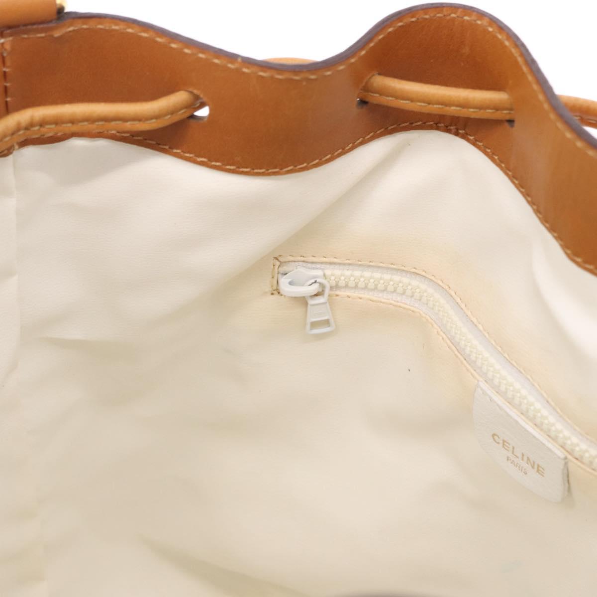 CELINE Shoulder Bag Leather White Gold Auth BA14401A