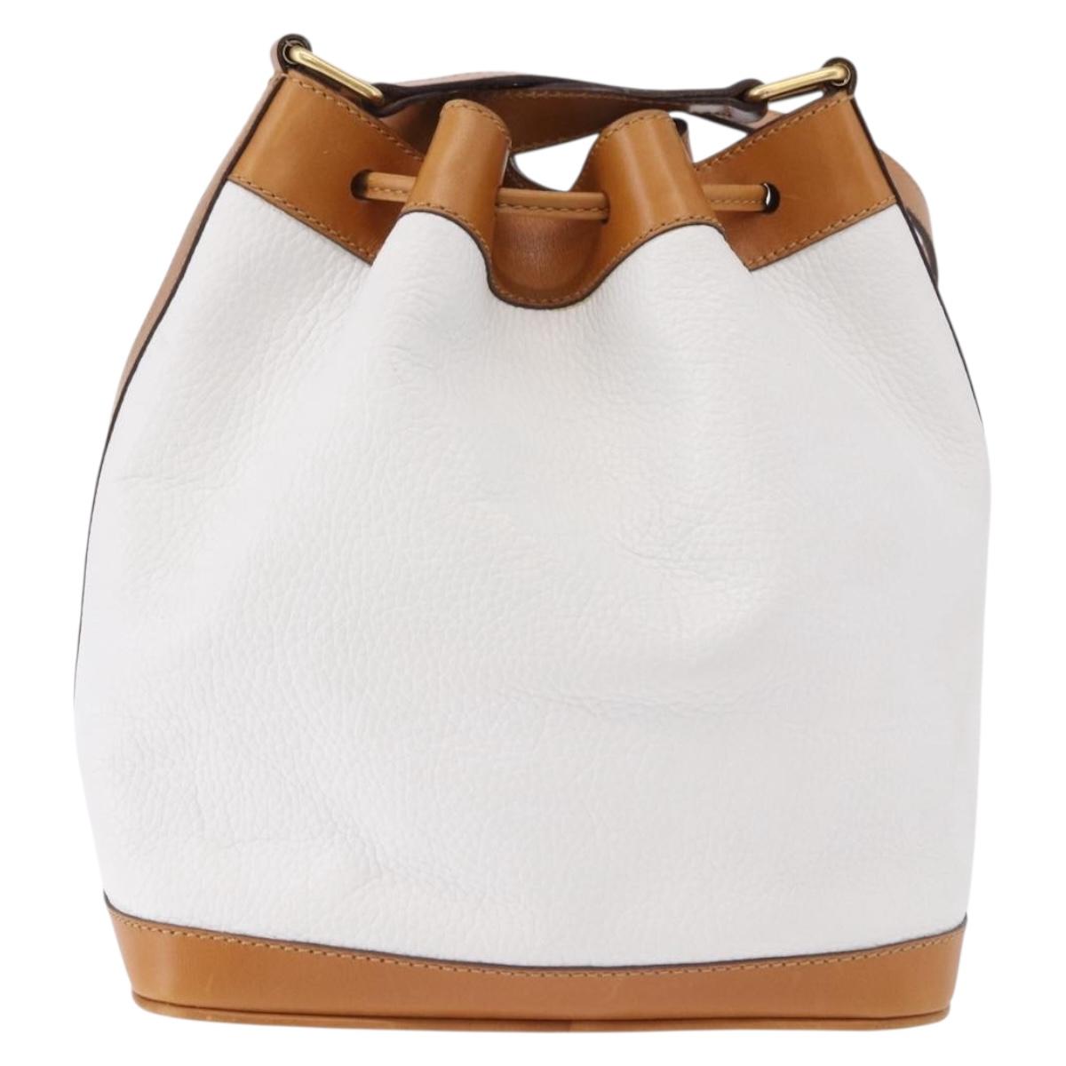 CELINE Shoulder Bag Leather White Gold Auth BA14401A