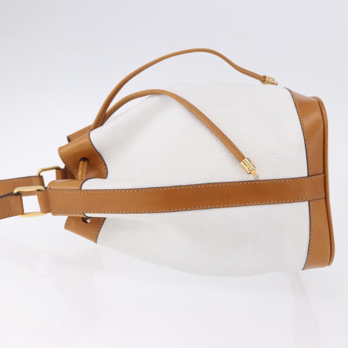 CELINE Shoulder Bag Leather White Gold Auth BA14401A