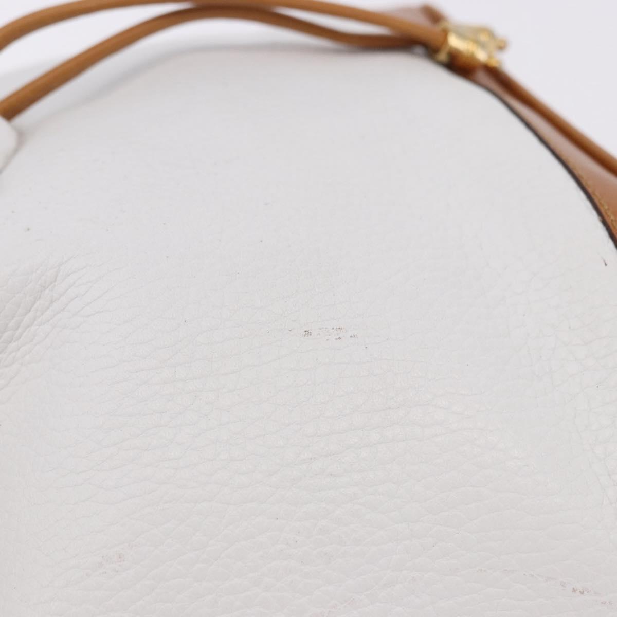 CELINE Shoulder Bag Leather White Gold Auth BA14401A