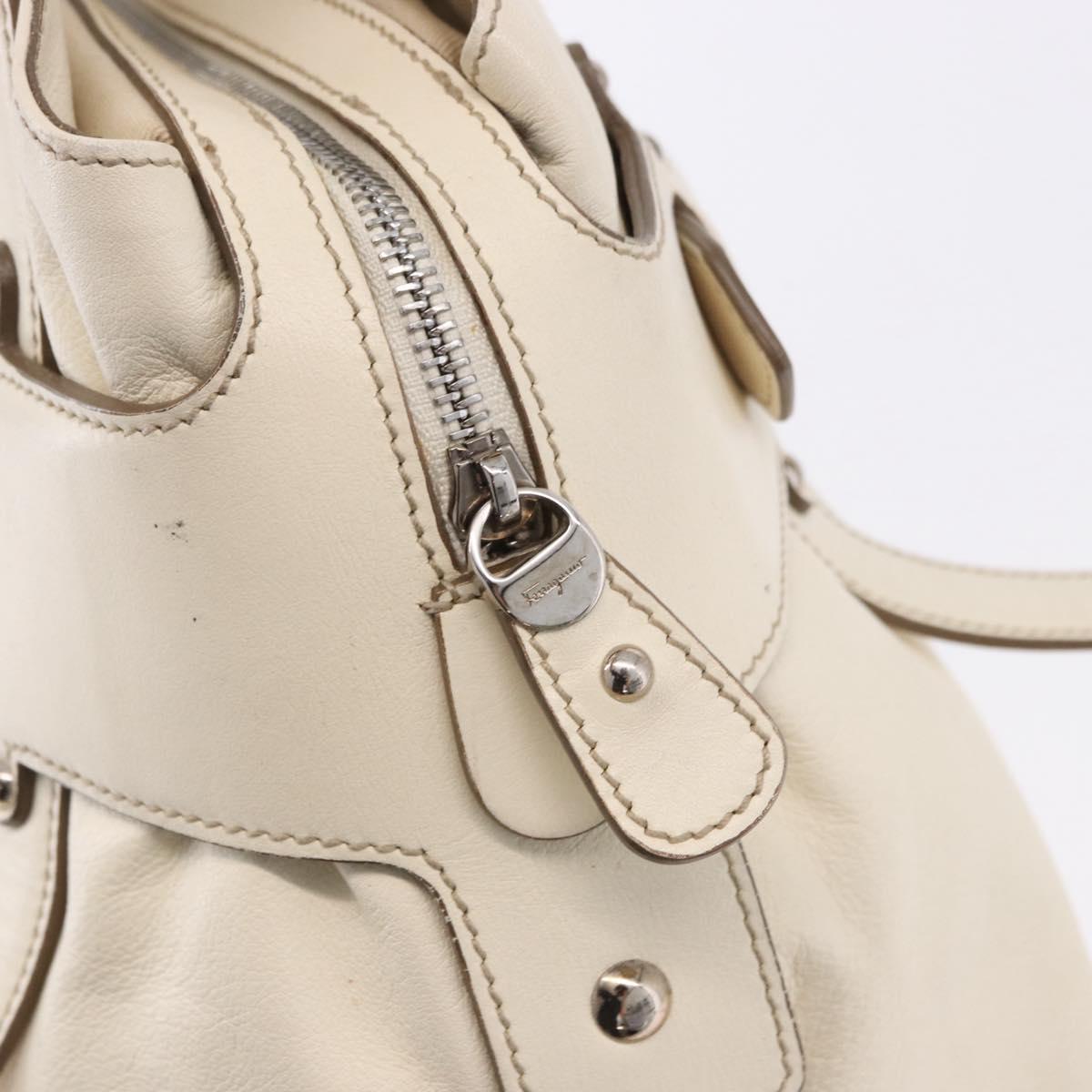 Salvatore Ferragamo Gancini Hand Bag Leather White Gold Auth BA14402