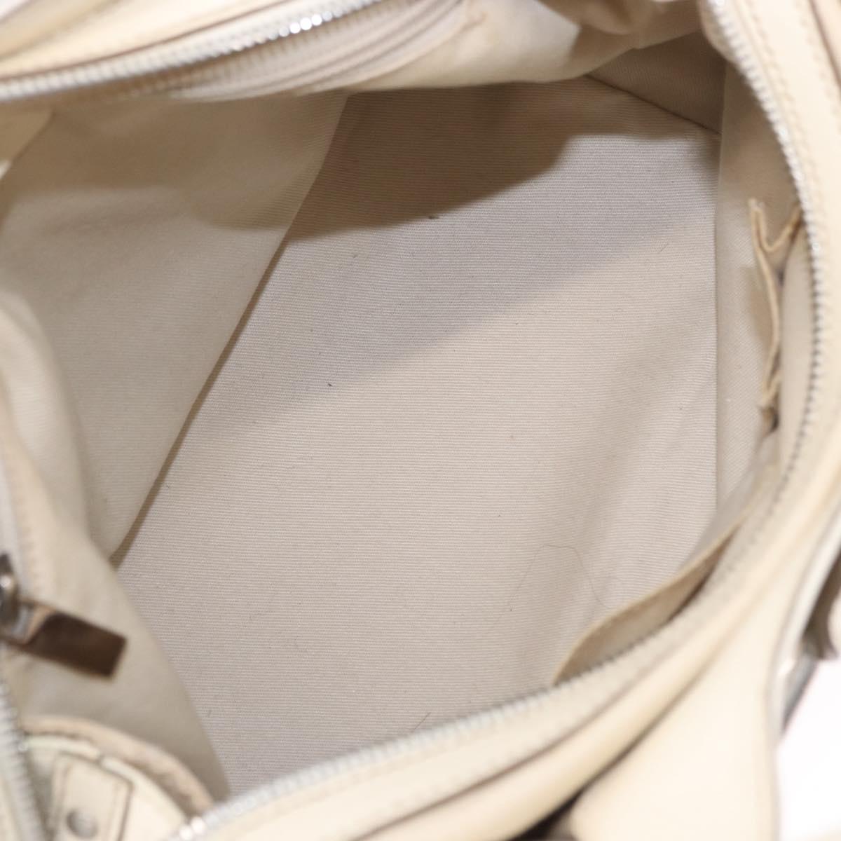 Salvatore Ferragamo Gancini Hand Bag Leather White Gold Auth BA14402