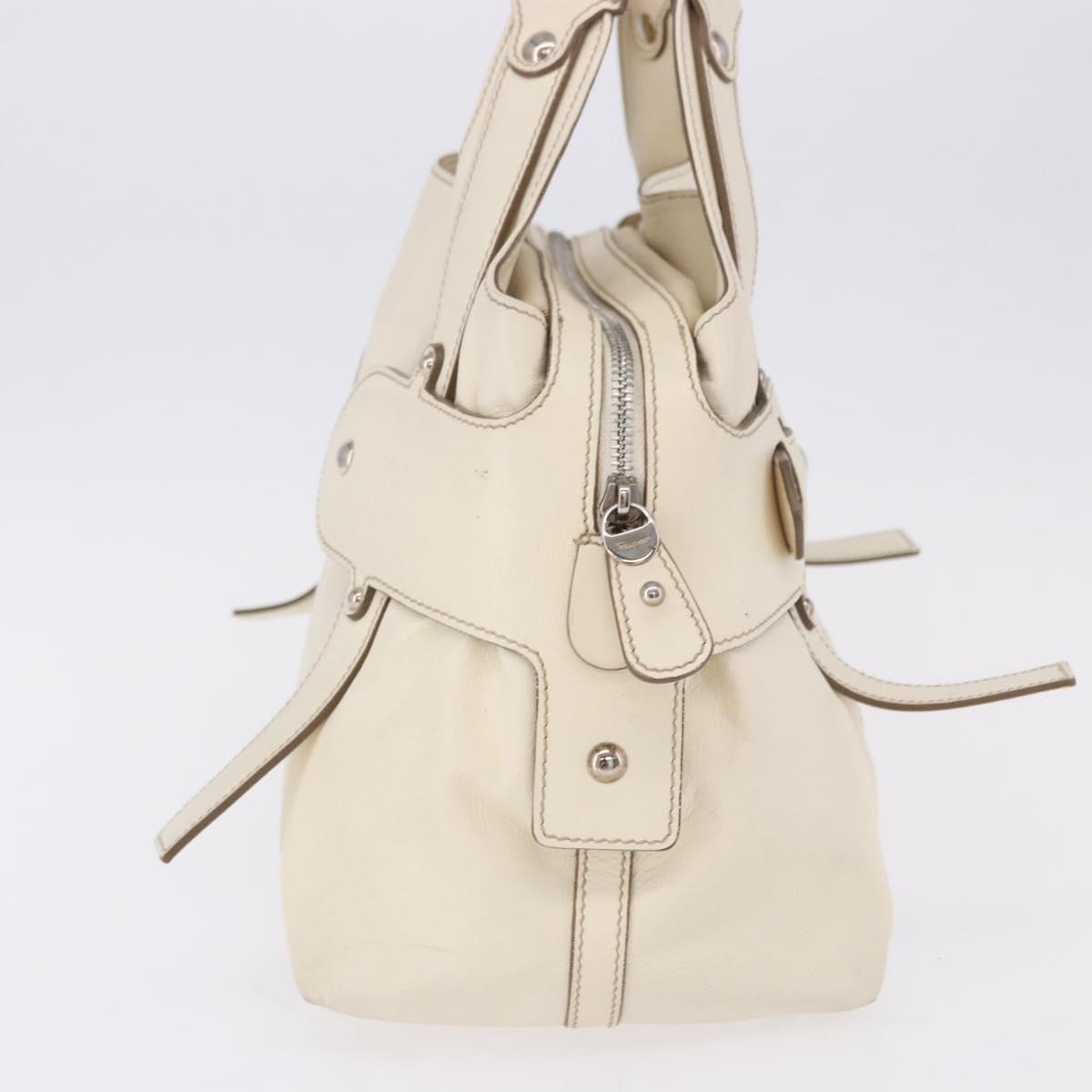 Salvatore Ferragamo Gancini Hand Bag Leather White Gold Auth BA14402