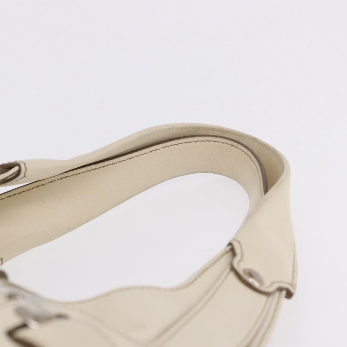 Salvatore Ferragamo Gancini Hand Bag Leather White Gold Auth BA14402