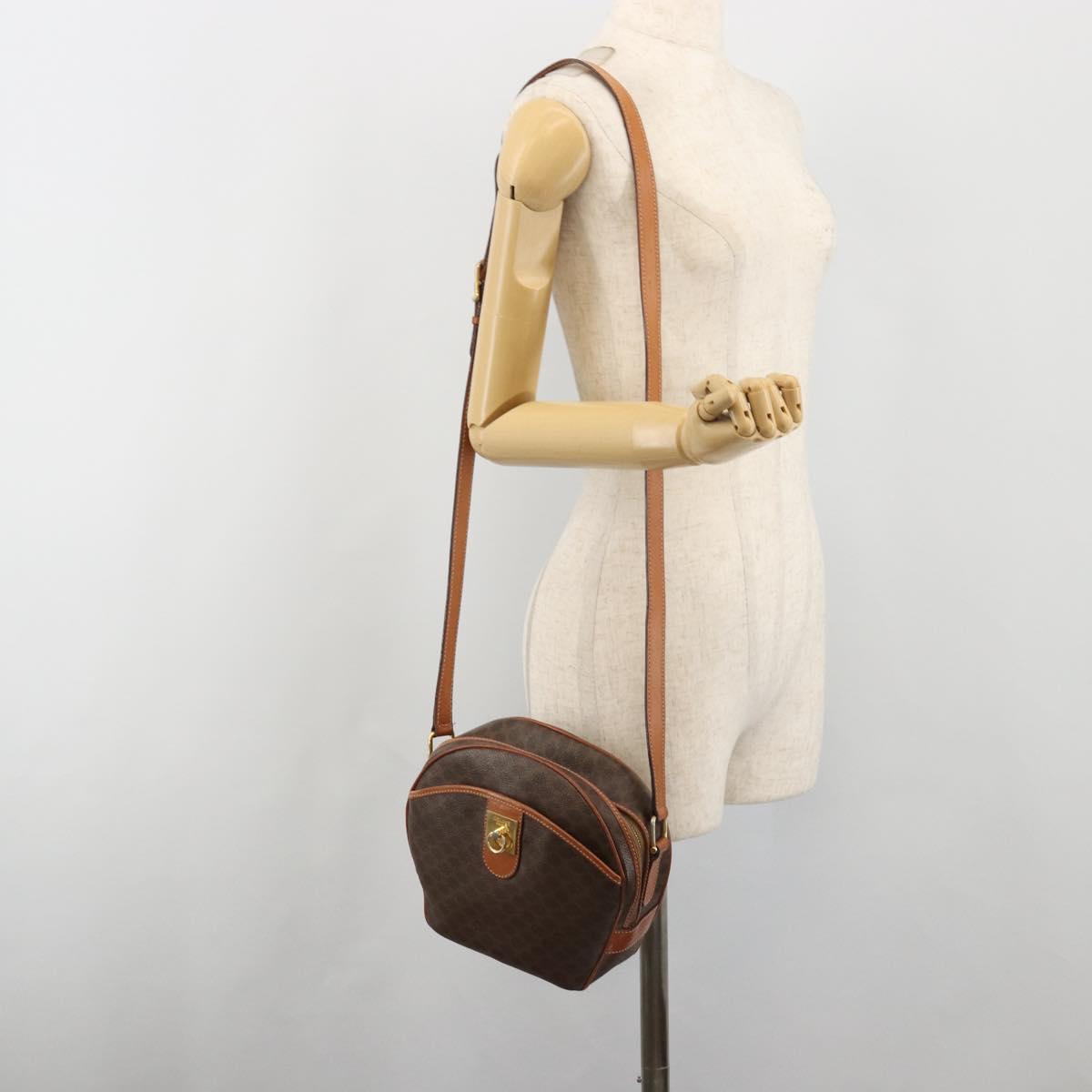 CELINE Macadam Canvas Shoulder Bag PVC Leather Brown Gold Auth BA14407A
