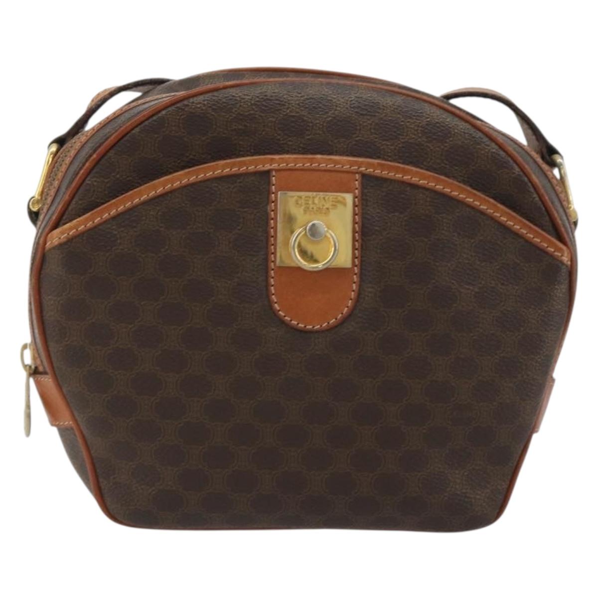 CELINE Macadam Canvas Shoulder Bag PVC Leather Brown Gold Auth BA14407A