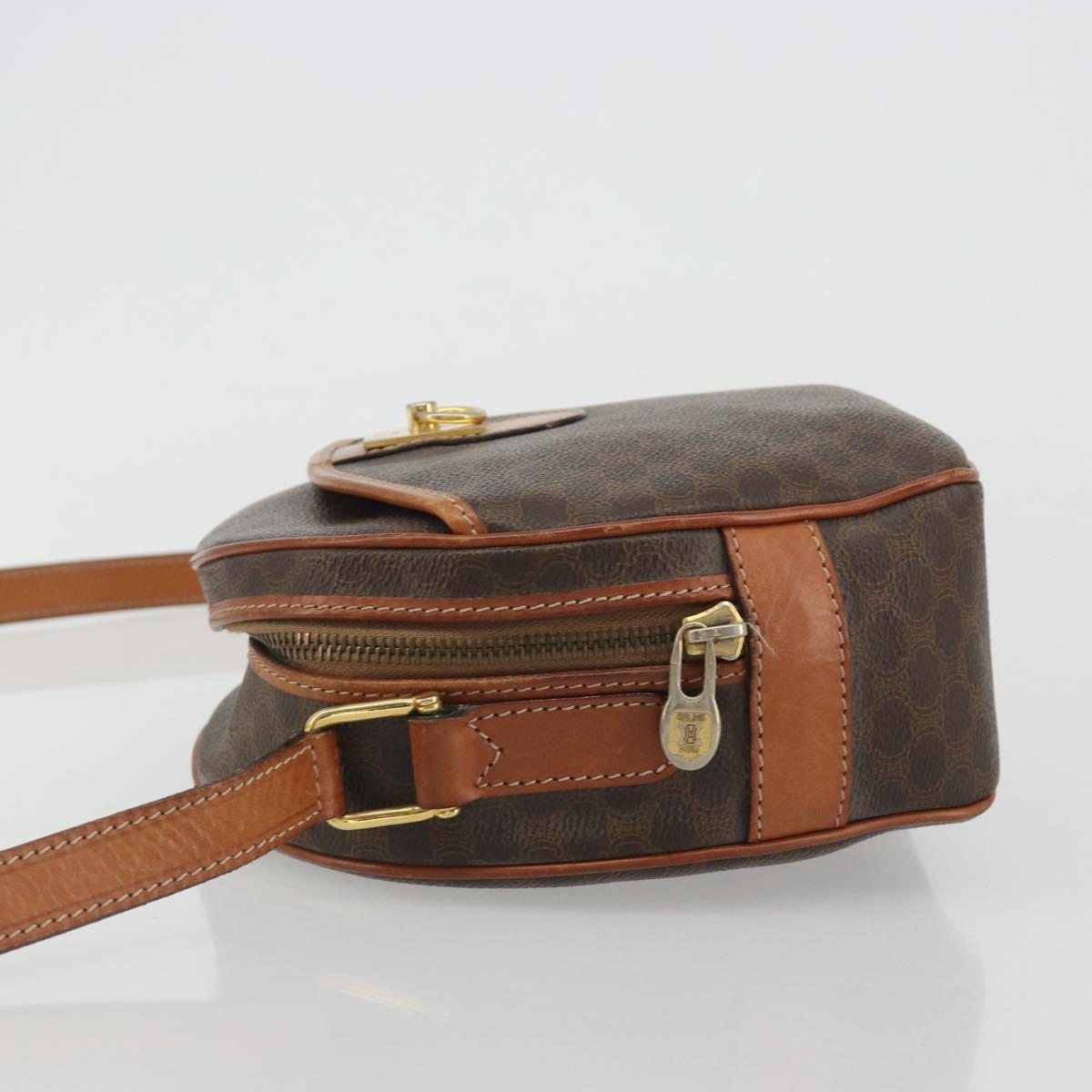 CELINE Macadam Canvas Shoulder Bag PVC Leather Brown Gold Auth BA14407A
