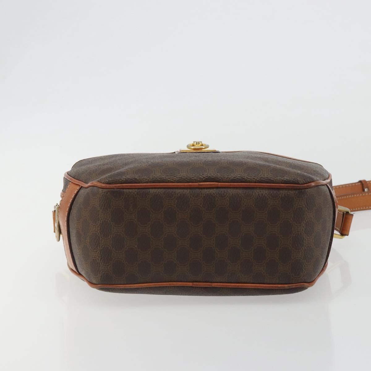 CELINE Macadam Canvas Shoulder Bag PVC Leather Brown Gold Auth BA14407A