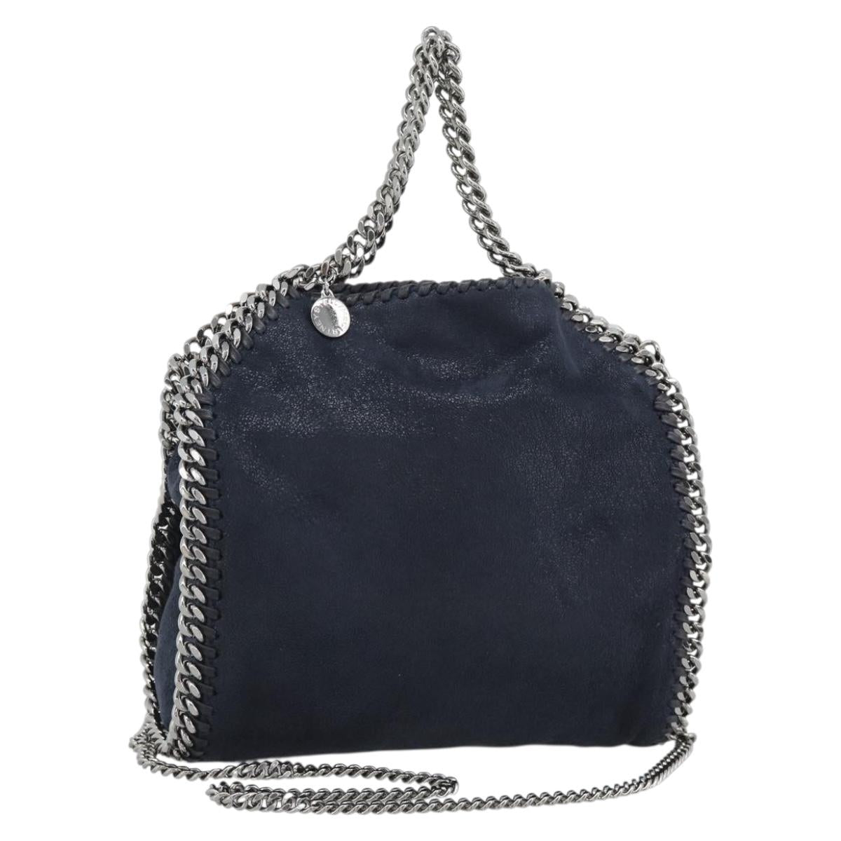 Stella MacCartney Chain Falabella Bag polyester Navy Silver 371223 Auth BA14409A