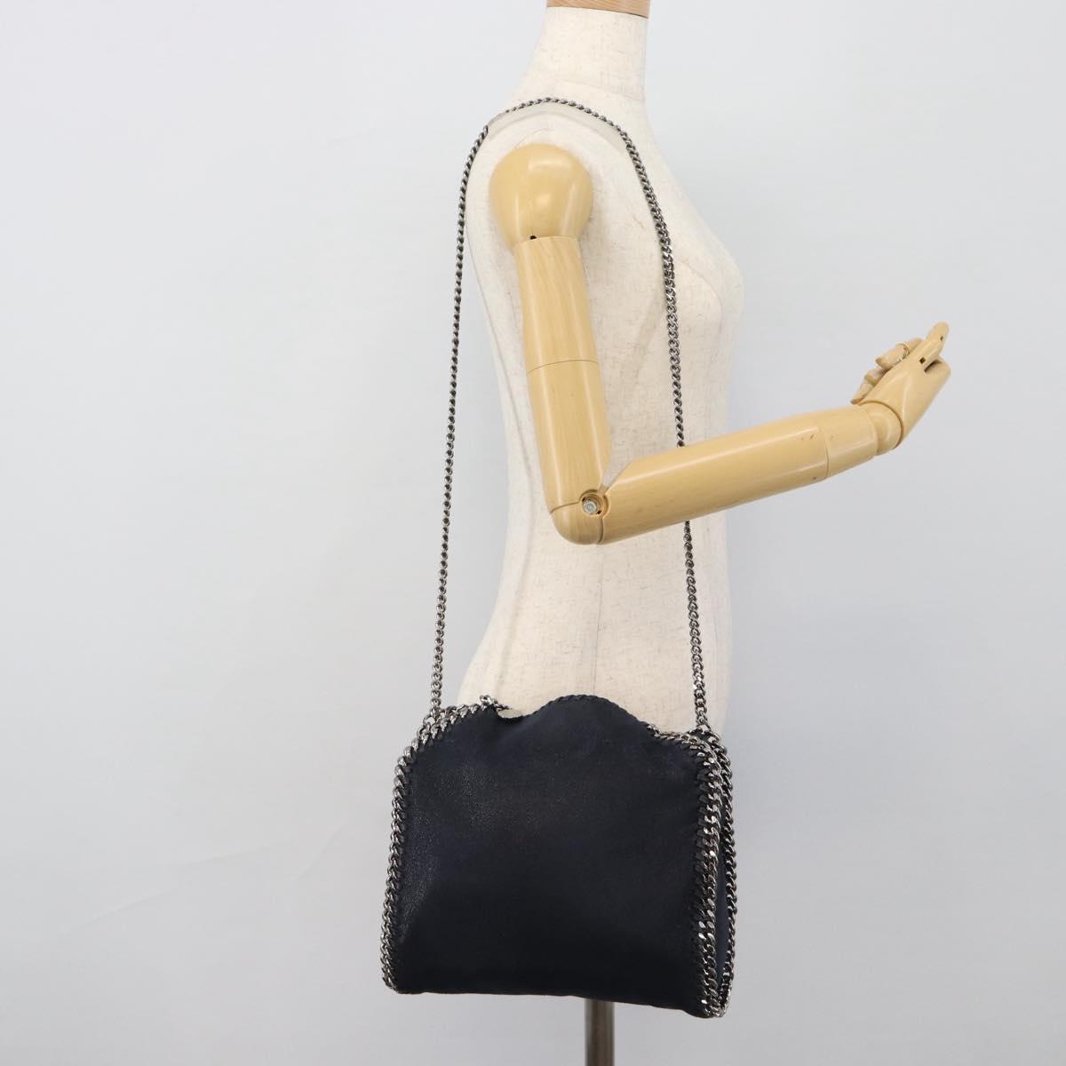 Stella MacCartney Chain Falabella Bag polyester Navy Silver 371223 Auth BA14409A