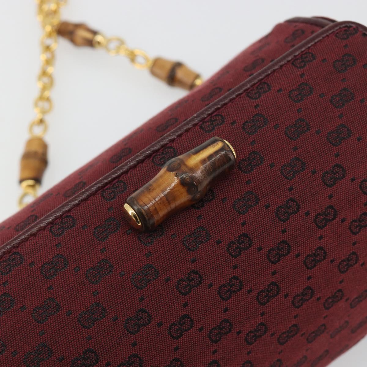 GUCCI Micro GG Canvas Chain Shoulder Bag Red Gold Auth BA14413