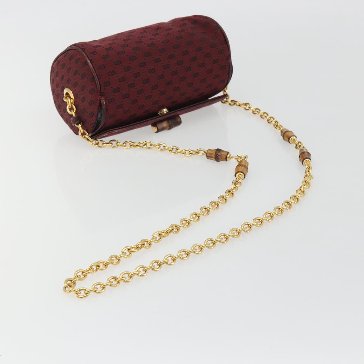 GUCCI Micro GG Canvas Chain Shoulder Bag Red Gold Auth BA14413