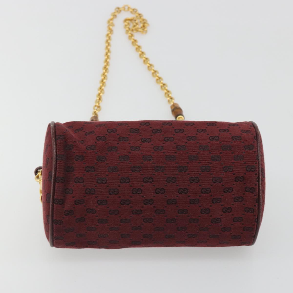 GUCCI Micro GG Canvas Chain Shoulder Bag Red Gold Auth BA14413