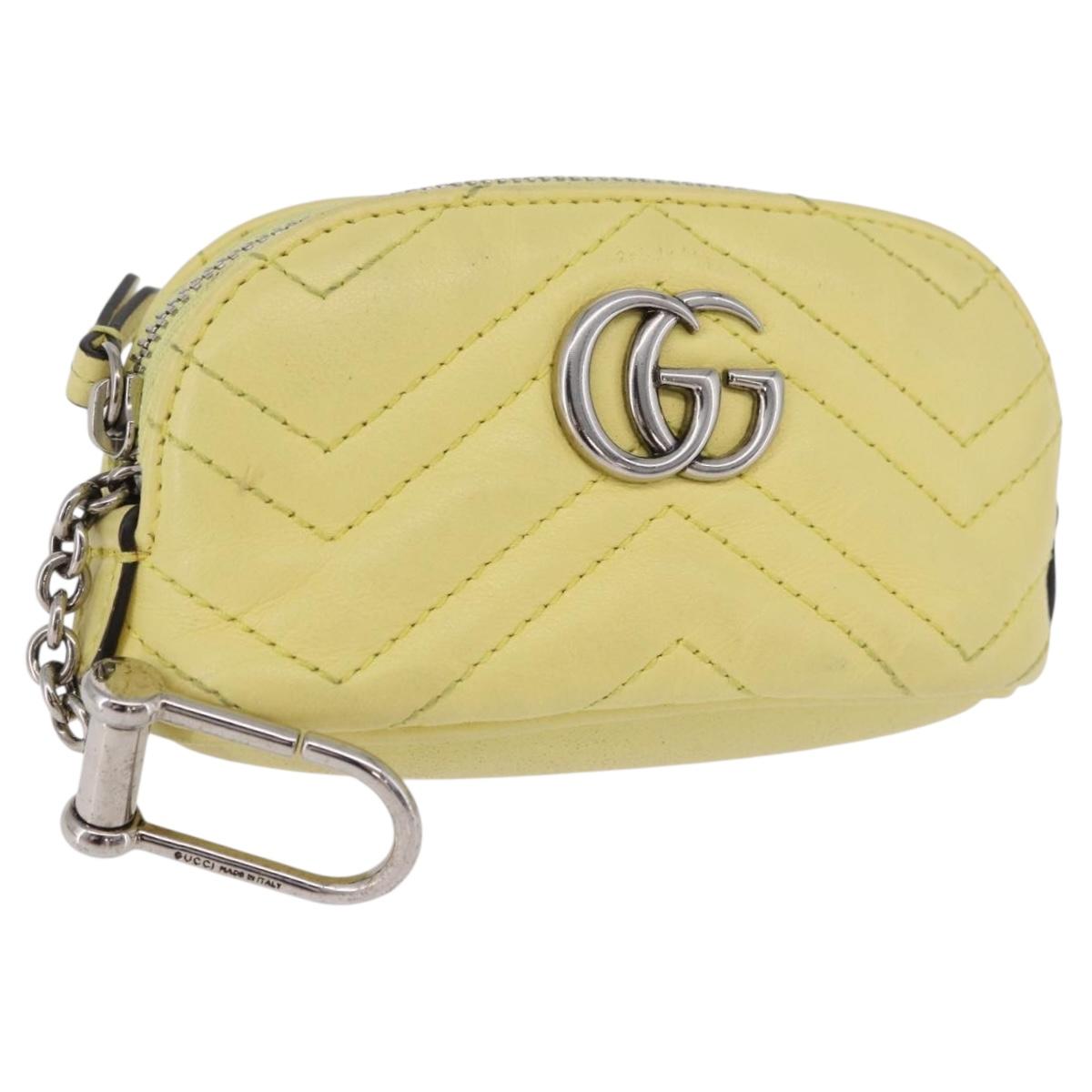 GUCCI GG Marmont Pouch Leather Yellow Silver 625691 Auth BA14419A