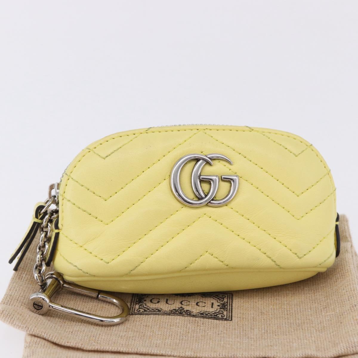 GUCCI GG Marmont Pouch Leather Yellow Silver 625691 Auth BA14419A
