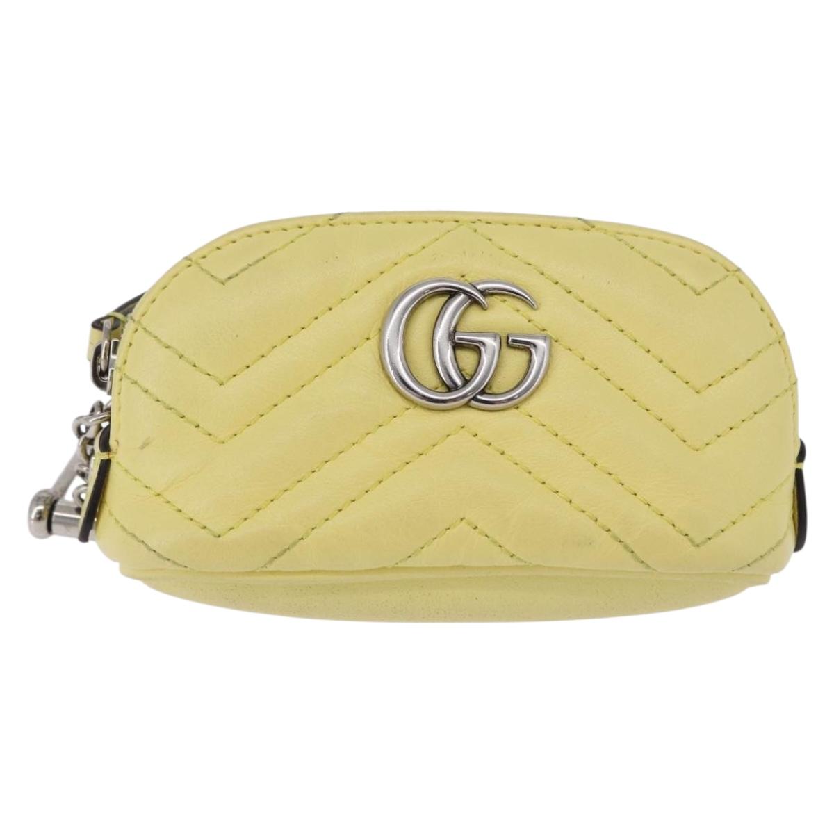 GUCCI GG Marmont Pouch Leather Yellow Silver 625691 Auth BA14419A