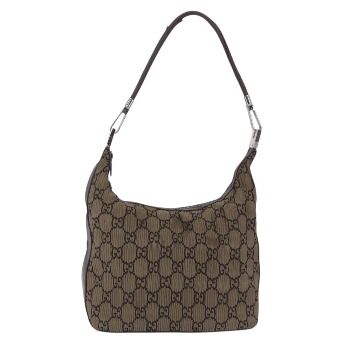 GUCCI GG Canvas Shoulder Bag Brown Silver 001 3814 3754 Auth BA14420