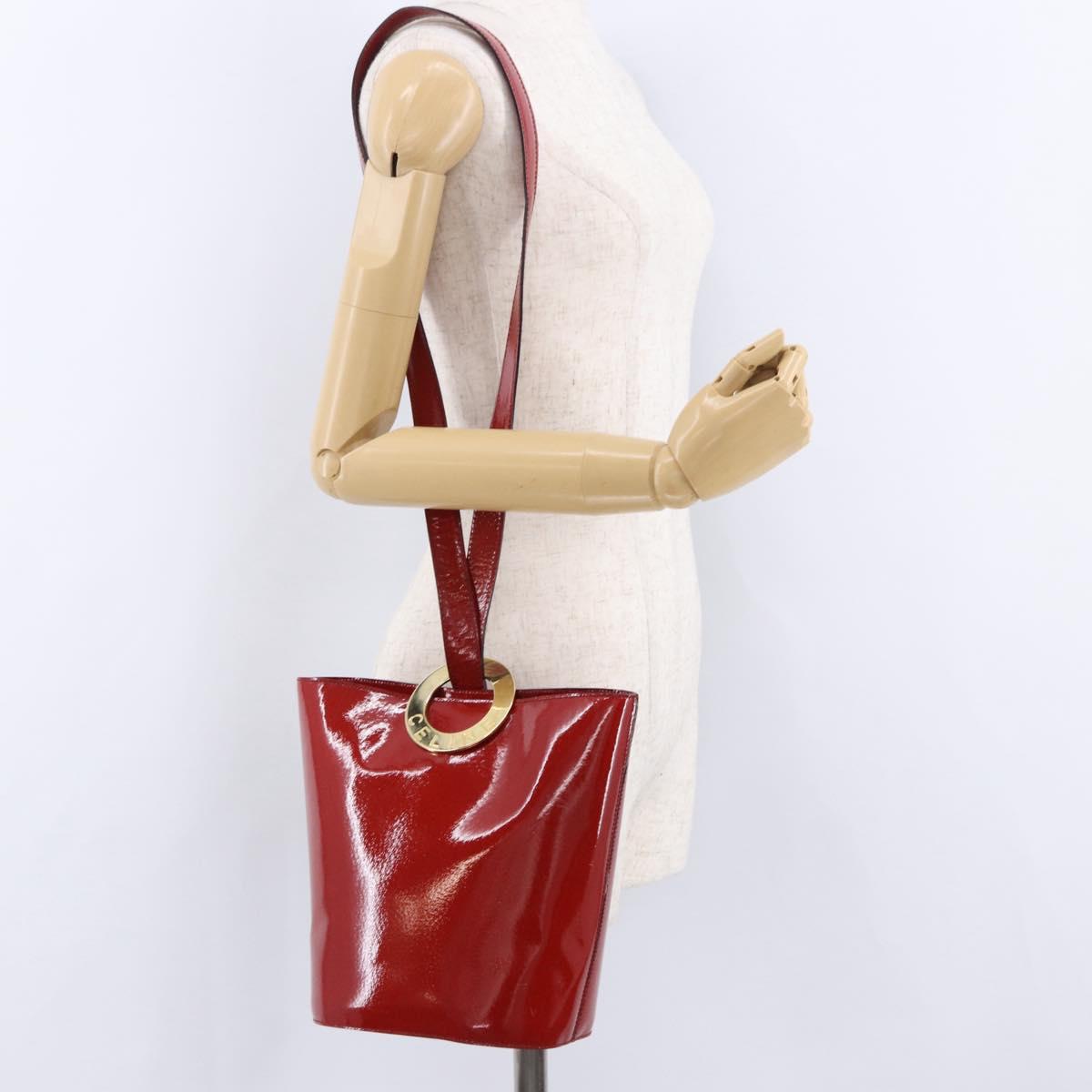 CELINE Shoulder Bag Patent leather Red Gold Auth BA14422A