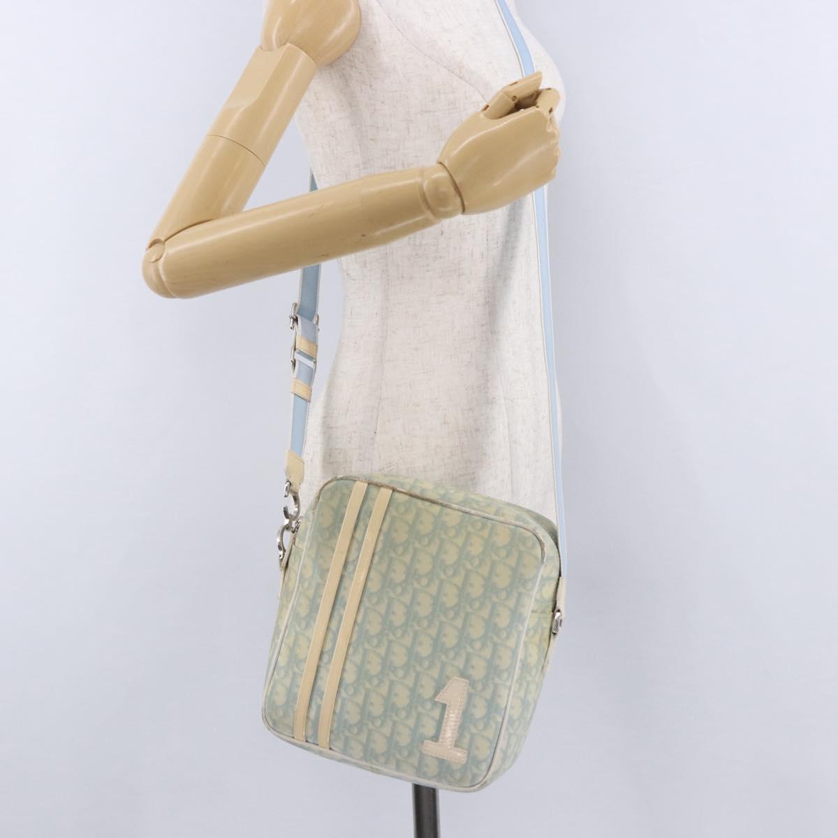 Christian Dior Trotter Canvas Shoulder Bag PVC Light Blue Silver Auth BA14424