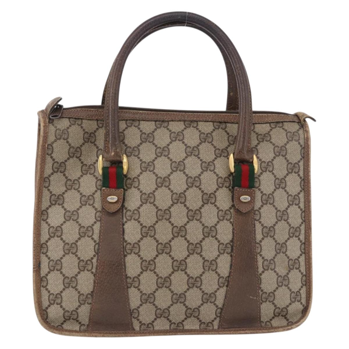 GUCCI GG Supreme Web Sherry Line Hand Bag PVC Beige Gold 41 02 039 Auth BA14425