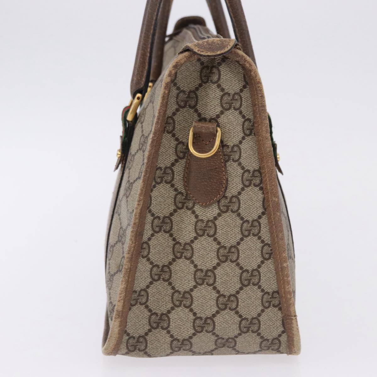 GUCCI GG Supreme Web Sherry Line Hand Bag PVC Beige Gold 41 02 039 Auth BA14425