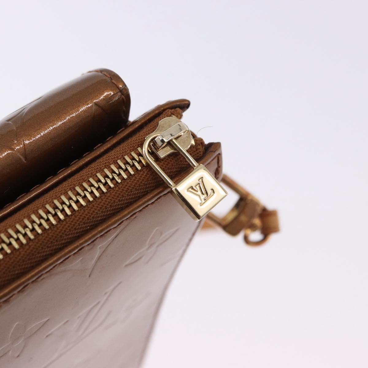 LOUIS VUITTON Monogram Vernis Motto Accessory Pouch Bronze M91138 Auth BA14426