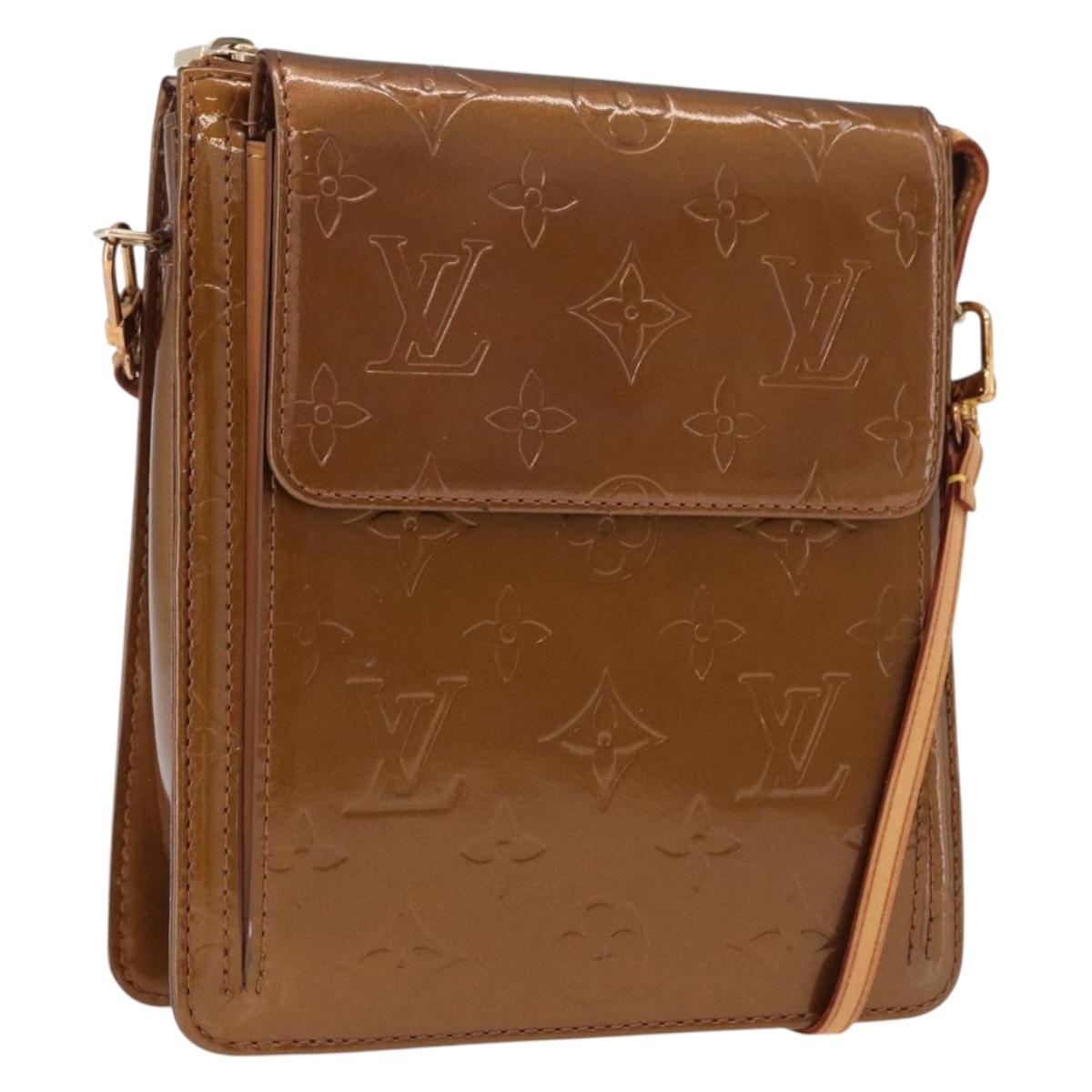 LOUIS VUITTON Monogram Vernis Motto Accessory Pouch Bronze M91138 Auth BA14426
