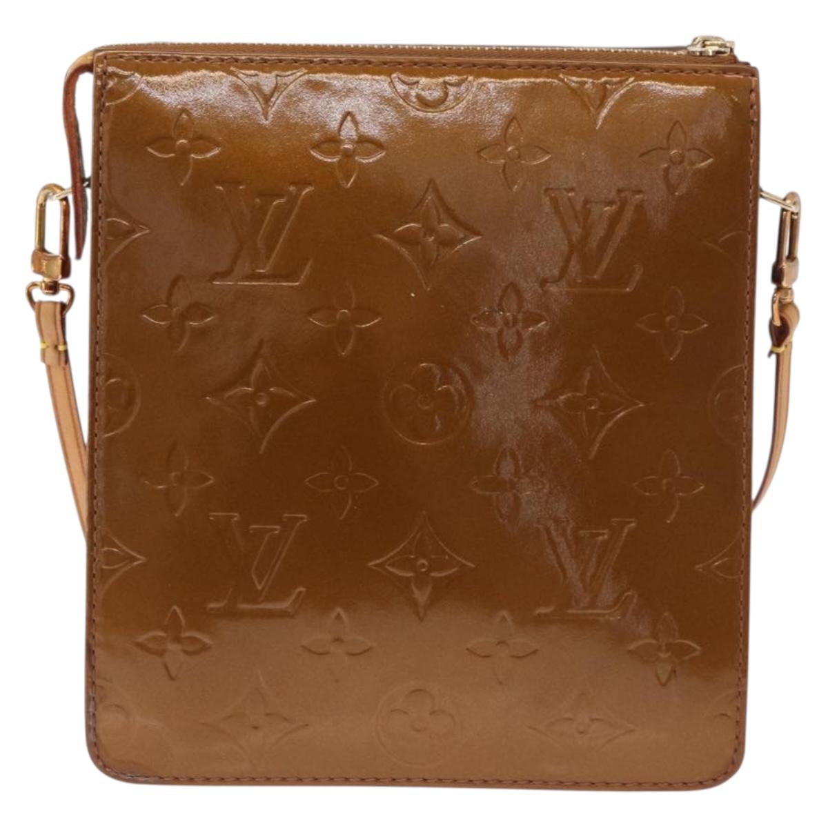 LOUIS VUITTON Monogram Vernis Motto Accessory Pouch Bronze M91138 Auth BA14426