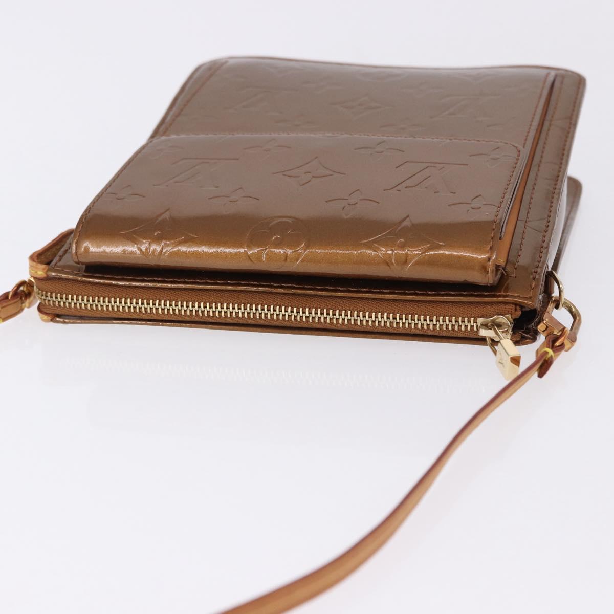 LOUIS VUITTON Monogram Vernis Motto Accessory Pouch Bronze M91138 Auth BA14426