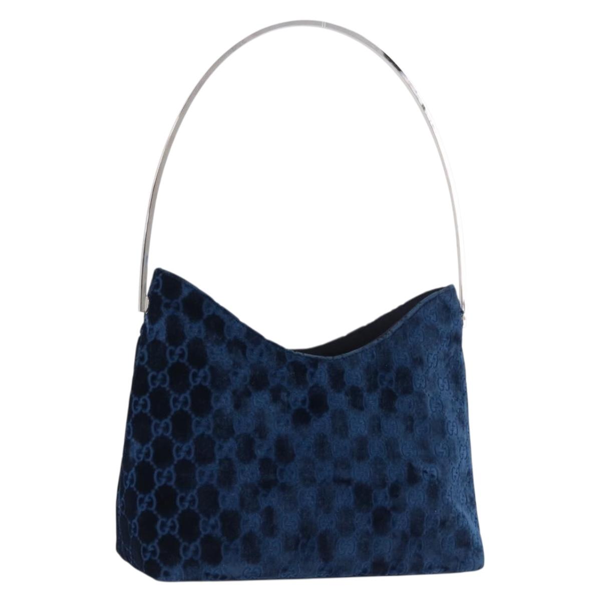 GUCCI GG Supreme Shoulder Bag Suede Blue Silver Auth BA14427A