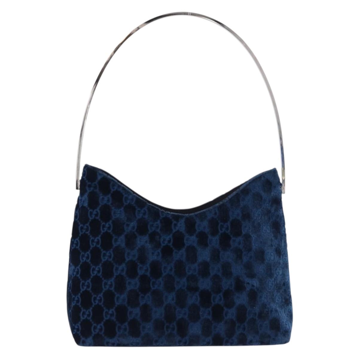 GUCCI GG Supreme Shoulder Bag Suede Blue Silver Auth BA14427A