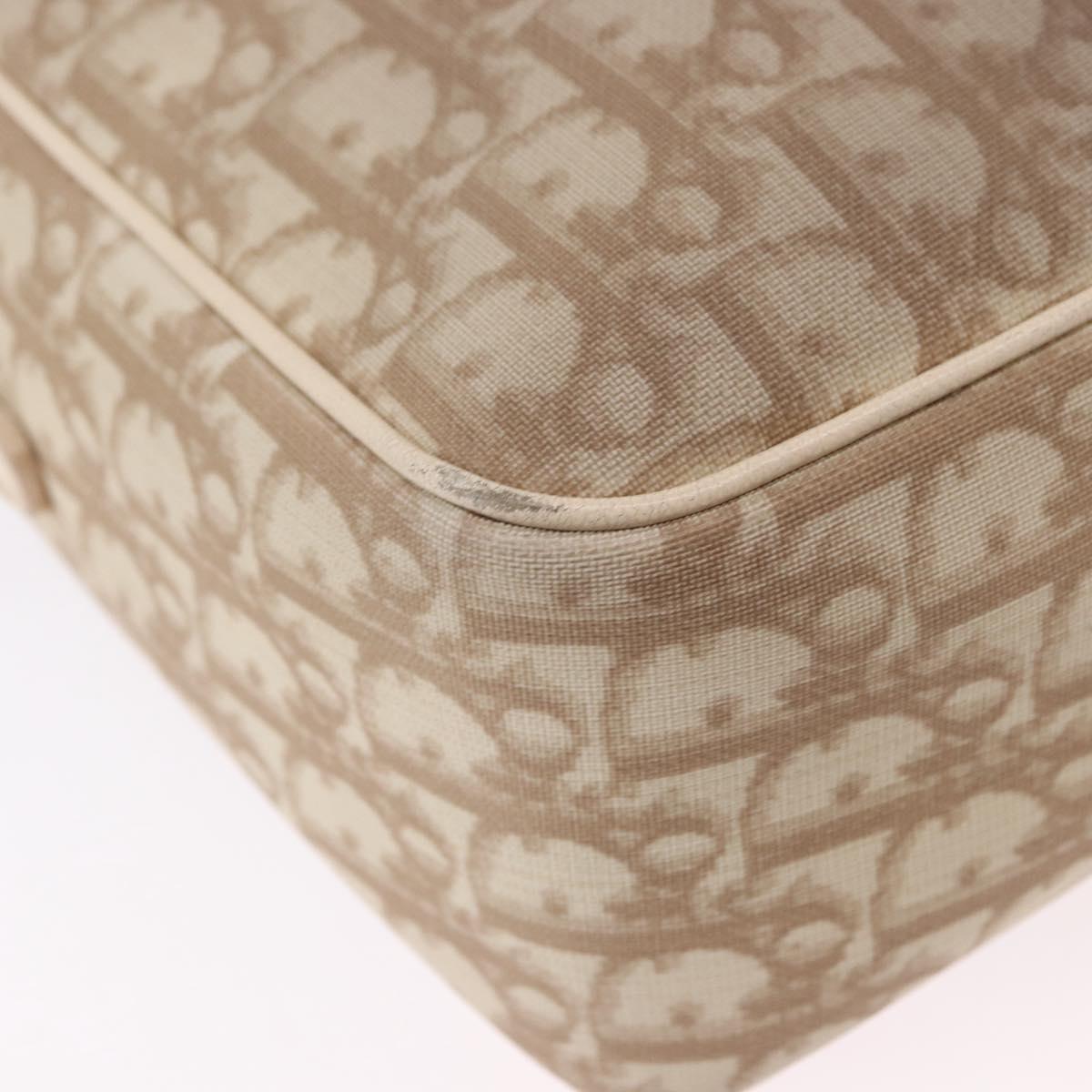 Christian Dior Trotter Canvas Shoulder Bag PVC Beige Silver Auth BA14428