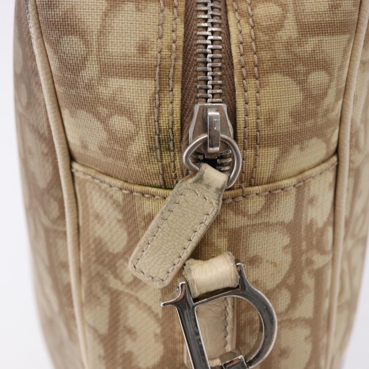 Christian Dior Trotter Canvas Shoulder Bag PVC Beige Silver Auth BA14428
