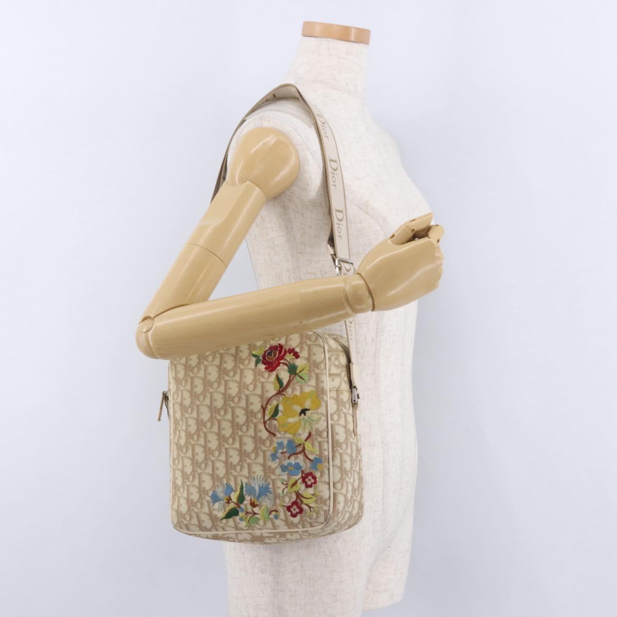 Christian Dior Trotter Canvas Shoulder Bag PVC Beige Silver Auth BA14428