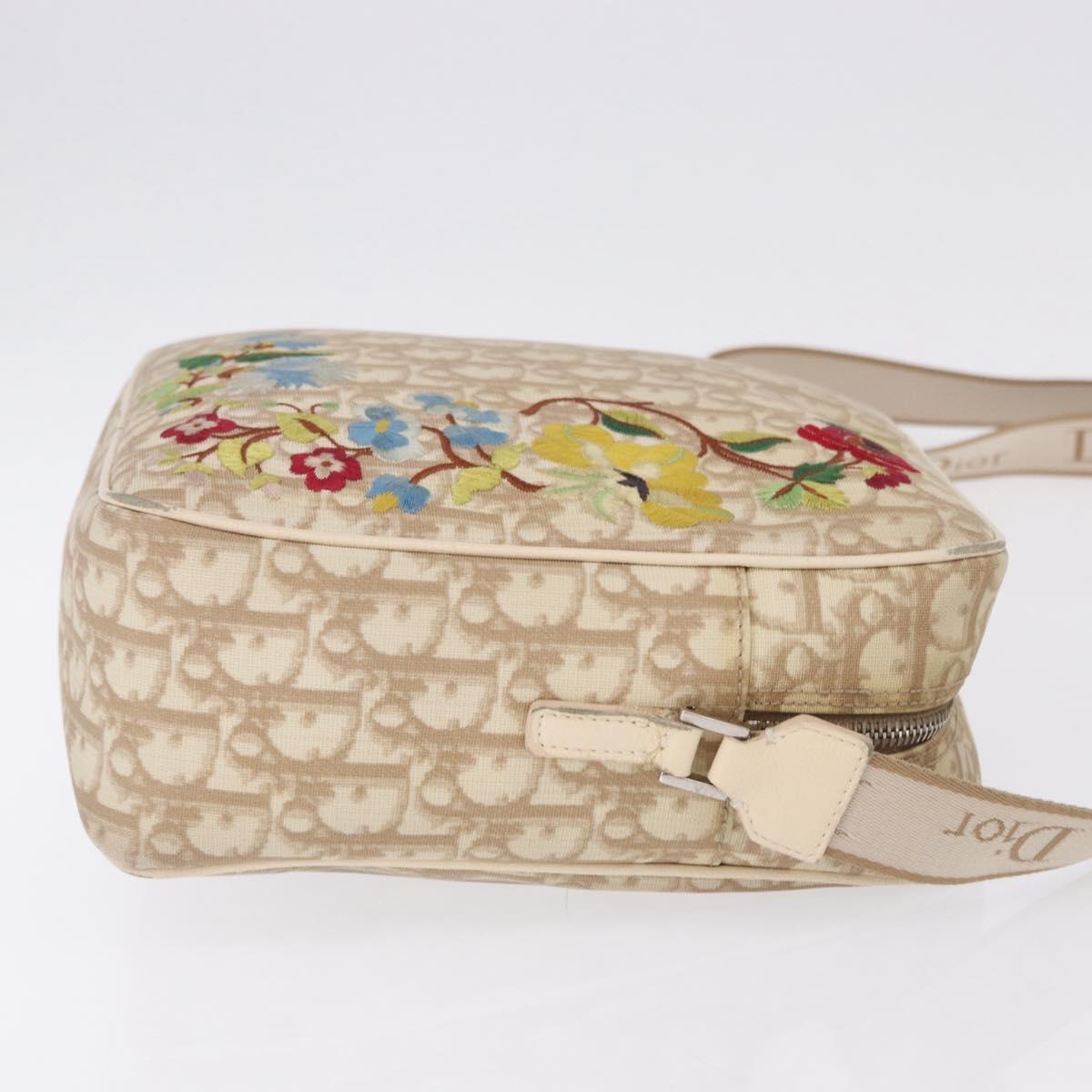 Christian Dior Trotter Canvas Shoulder Bag PVC Beige Silver Auth BA14428