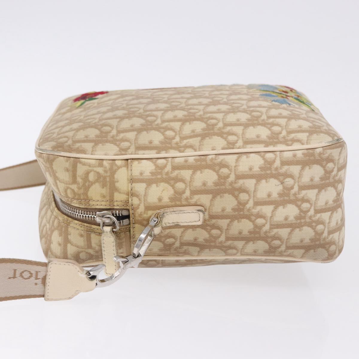 Christian Dior Trotter Canvas Shoulder Bag PVC Beige Silver Auth BA14428