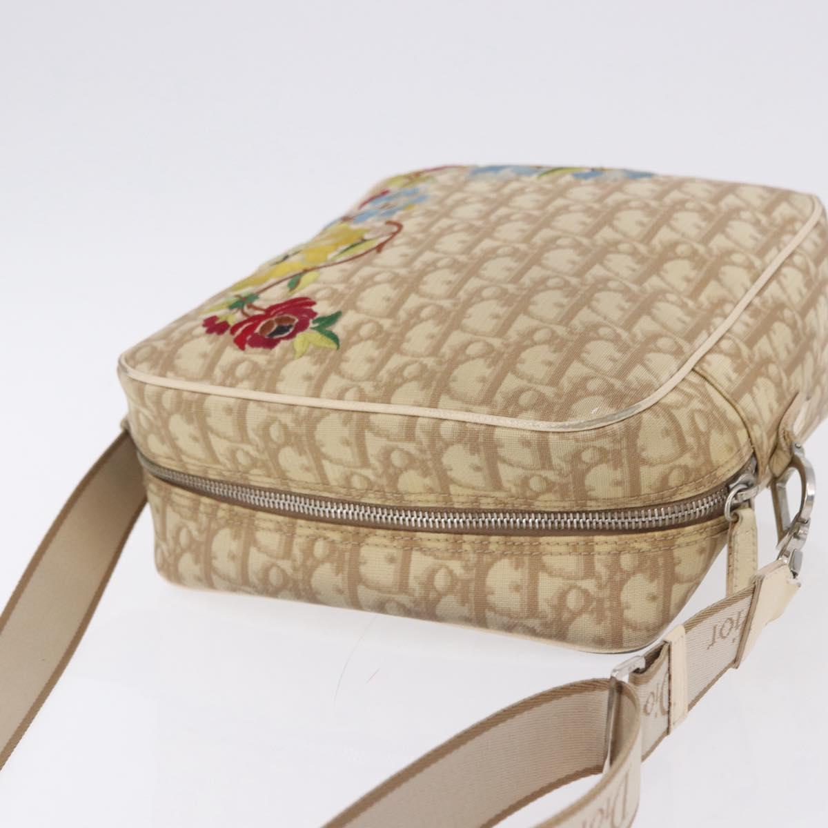 Christian Dior Trotter Canvas Shoulder Bag PVC Beige Silver Auth BA14428