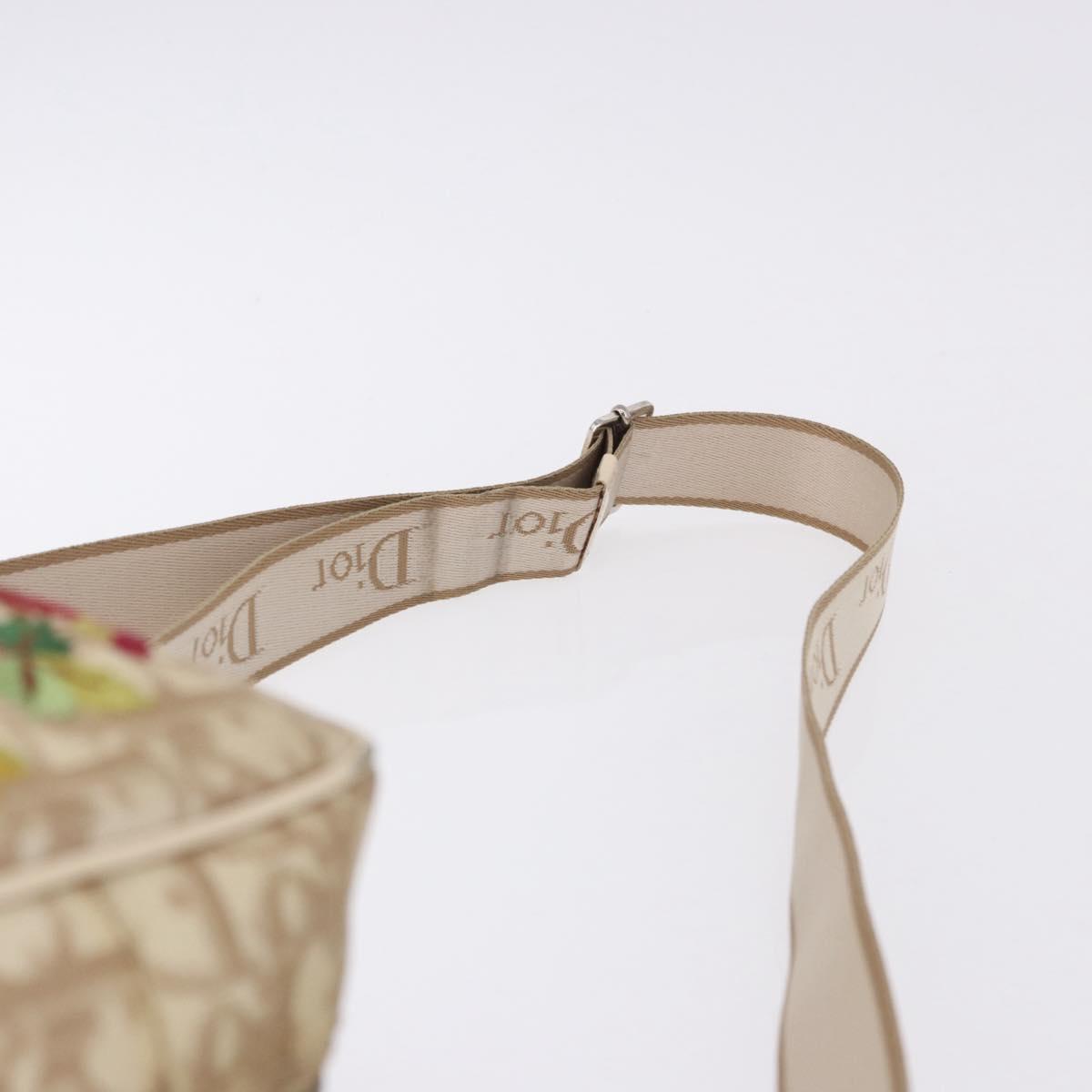 Christian Dior Trotter Canvas Shoulder Bag PVC Beige Silver Auth BA14428
