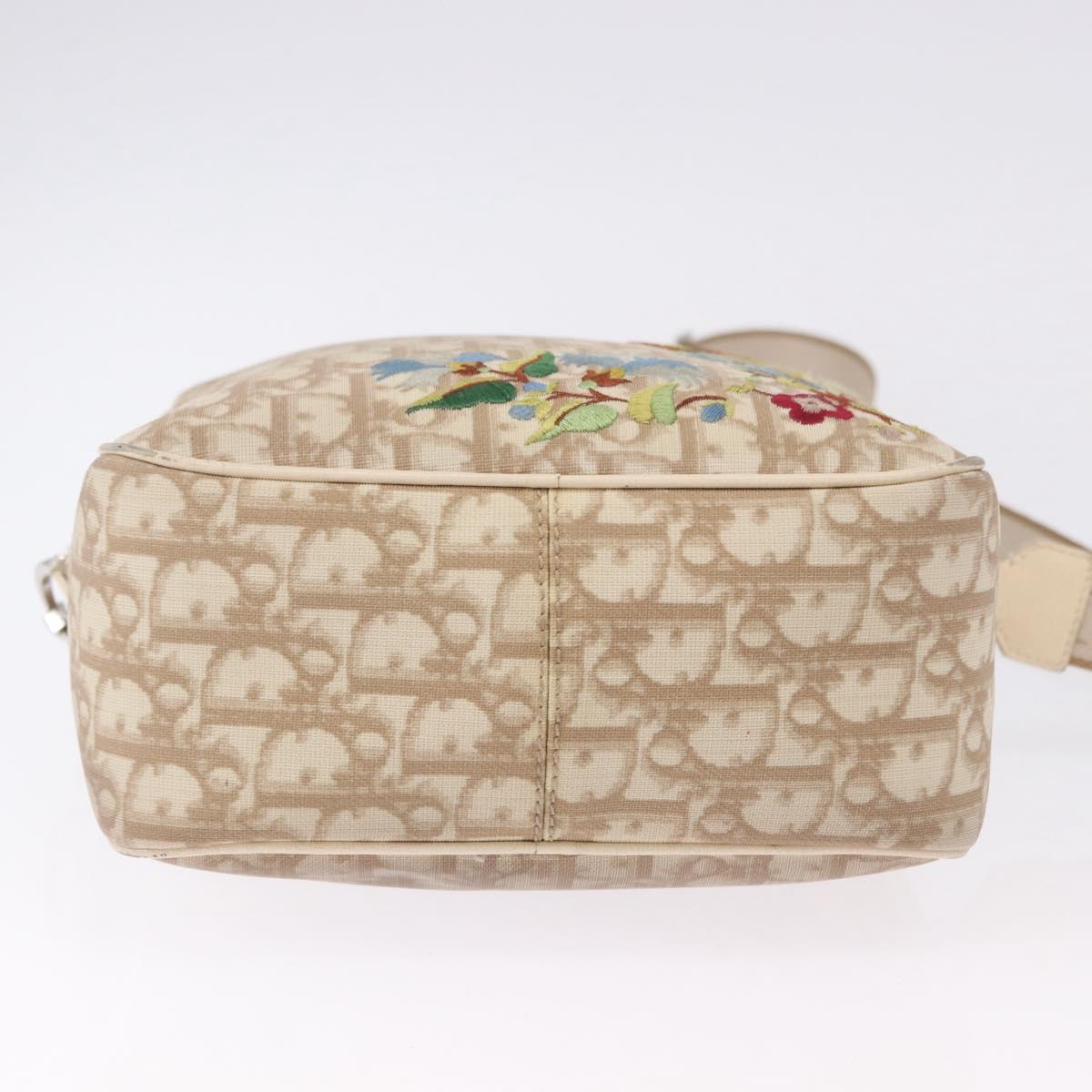 Christian Dior Trotter Canvas Shoulder Bag PVC Beige Silver Auth BA14428