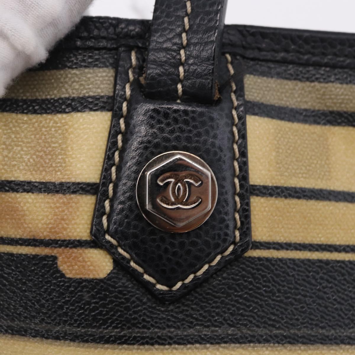 CHANEL Central Station Tote Bag PVC Canvas Black Silver CC Auth BA14429