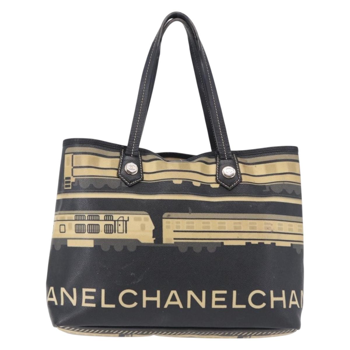 CHANEL Central Station Tote Bag PVC Canvas Black Silver CC Auth BA14429