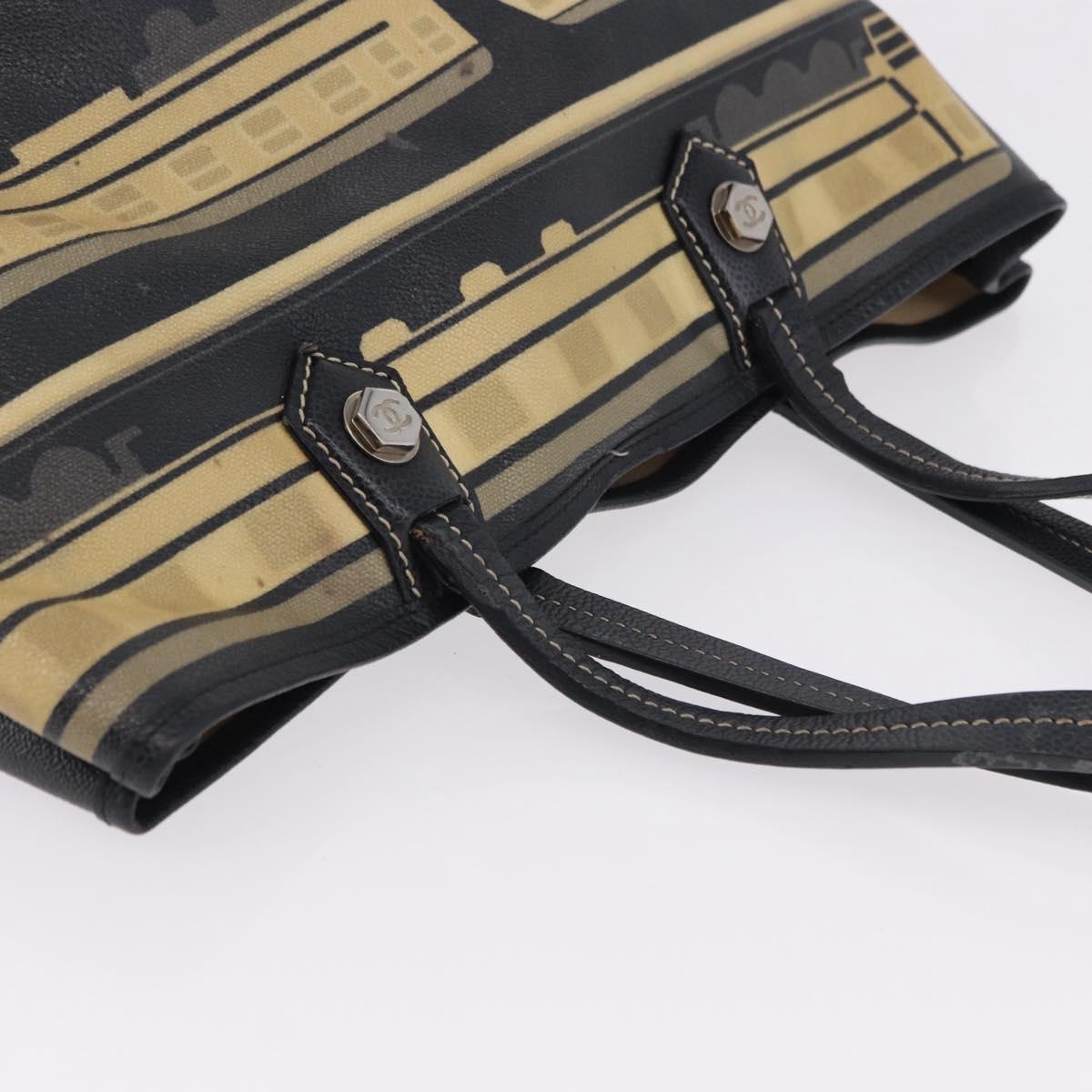 CHANEL Central Station Tote Bag PVC Canvas Black Silver CC Auth BA14429