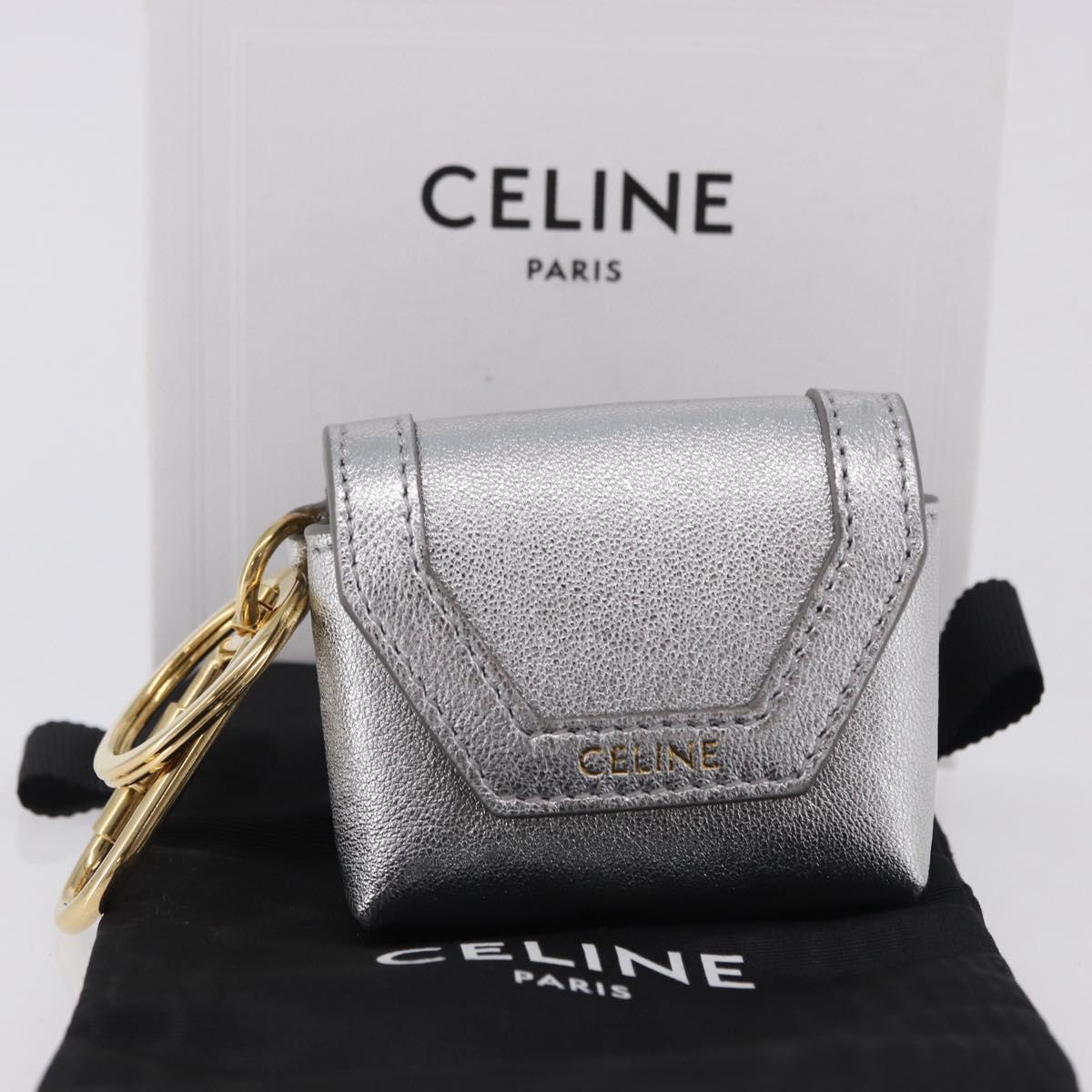 CELINE Case for AirPods Pro Earphone Case Leather Silver Gold Auth BA14434M