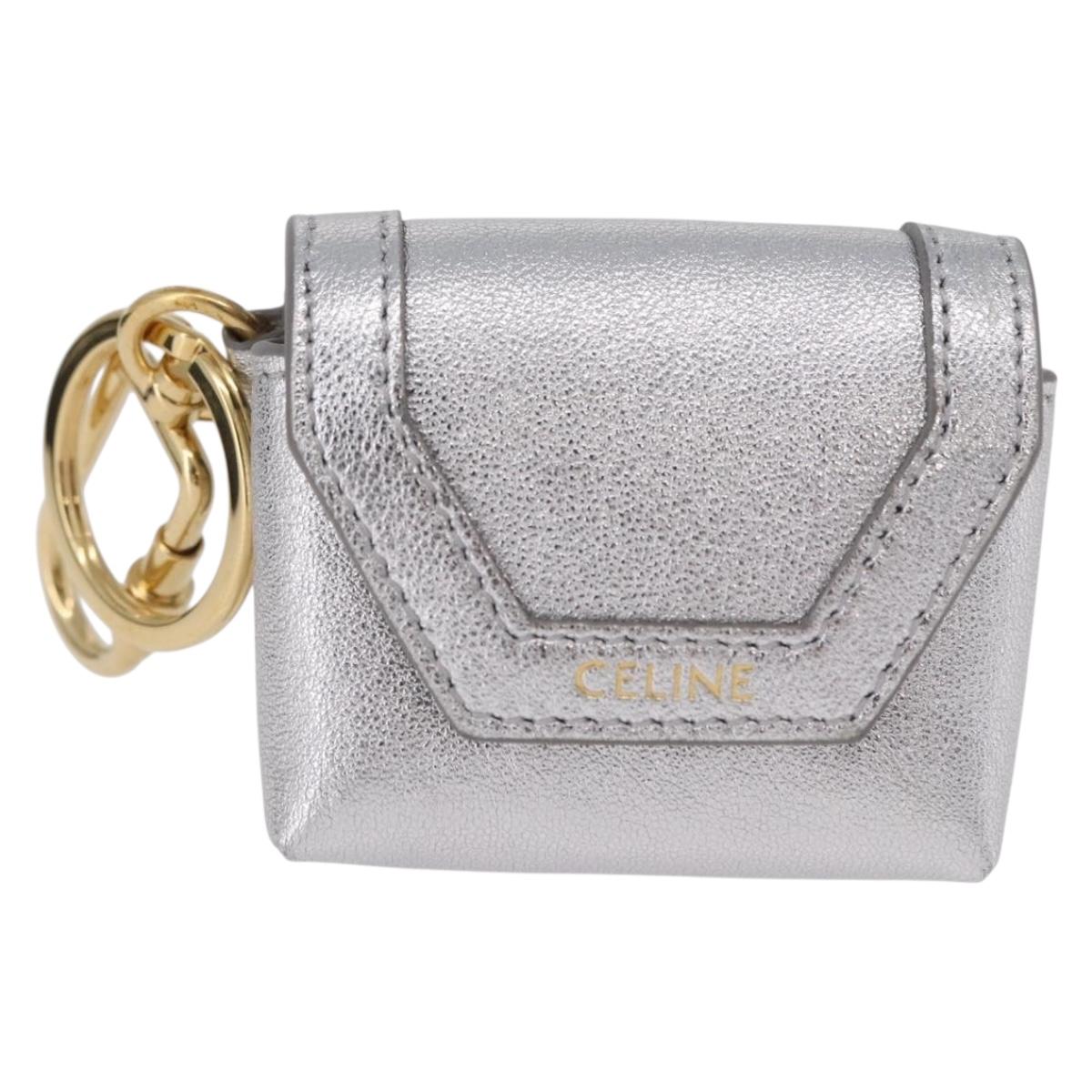 CELINE Case for AirPods Pro Earphone Case Leather Silver Gold Auth BA14434M