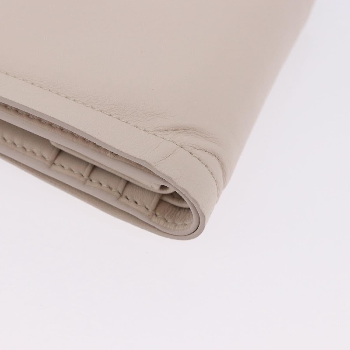 Salvatore Ferragamo Gancini Bifold Wallet Leather Ivory Silver Auth BA14437M