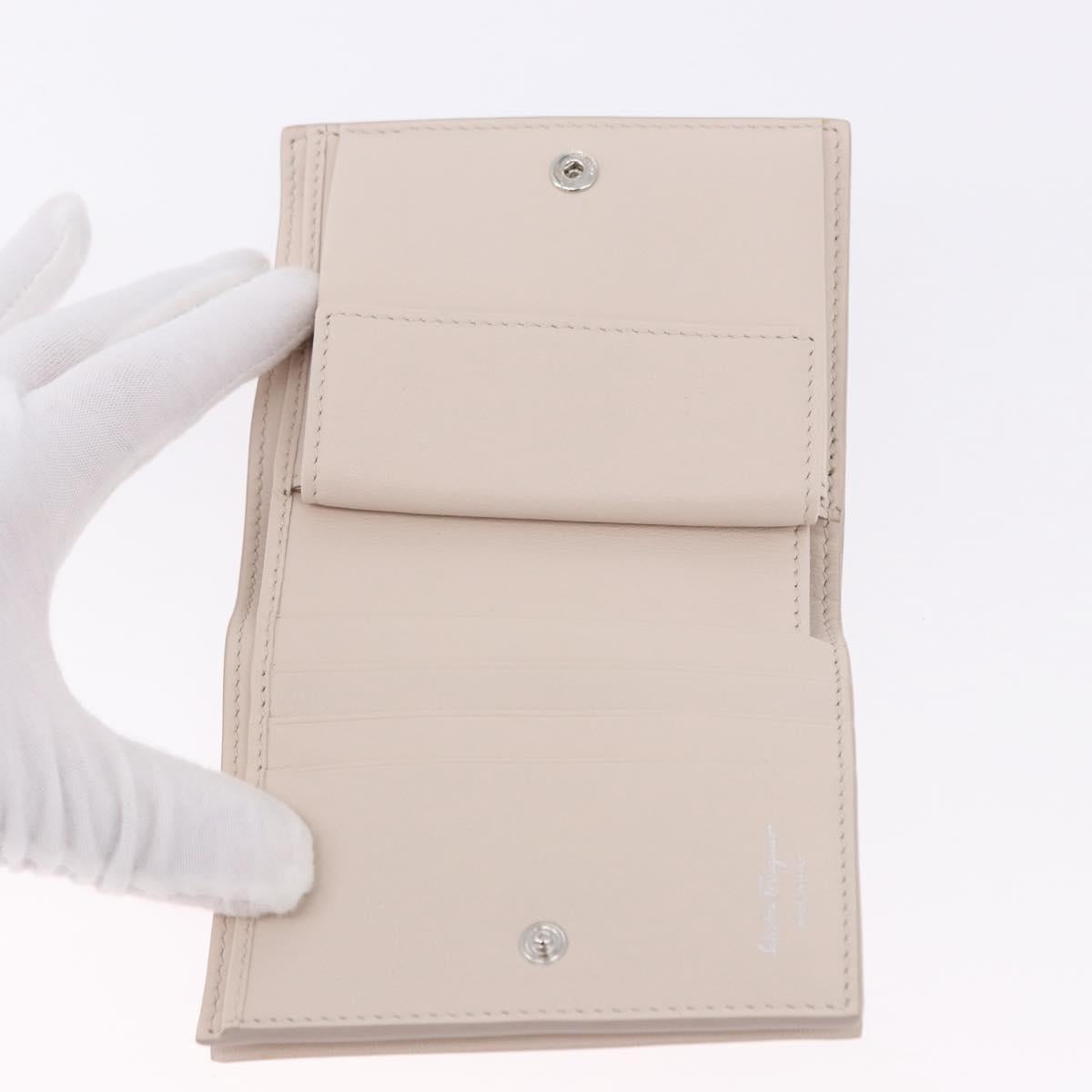 Salvatore Ferragamo Gancini Bifold Wallet Leather Ivory Silver Auth BA14437M